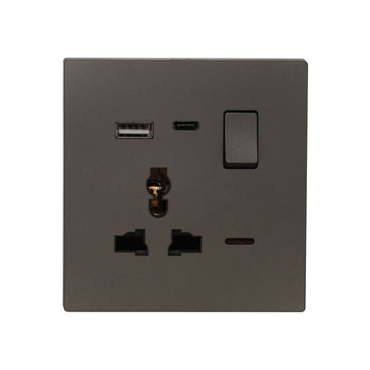 Single MF Socket 13A USB + Type-C (5V 2.1A) – Ultra Thin Plastic