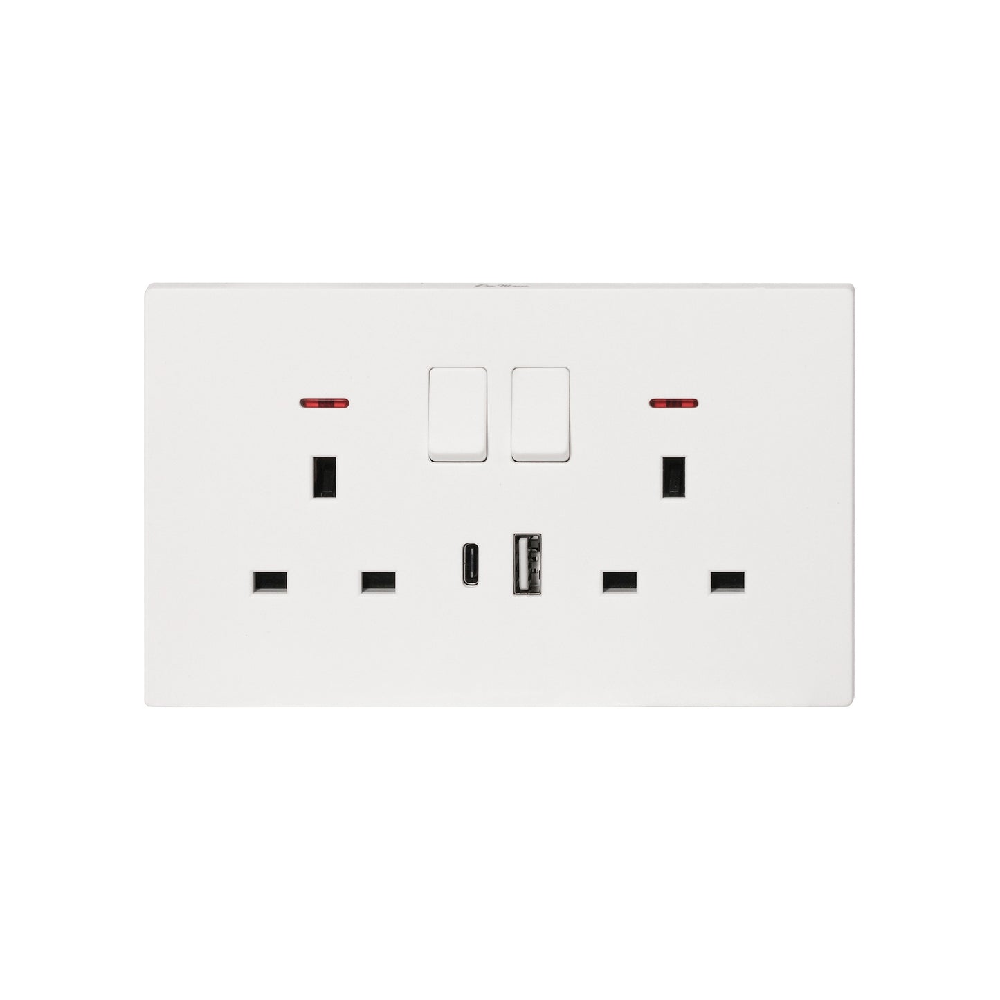 Double UK Socket 13A – USB + Type-C (5V 2.1A) – Ultra Thin Plastic
