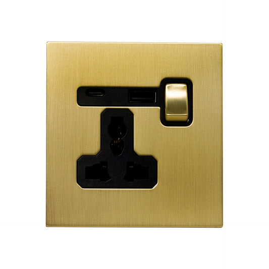 Single MF Socket 13A – On/Off + USB + Type-C – Stainless Steel