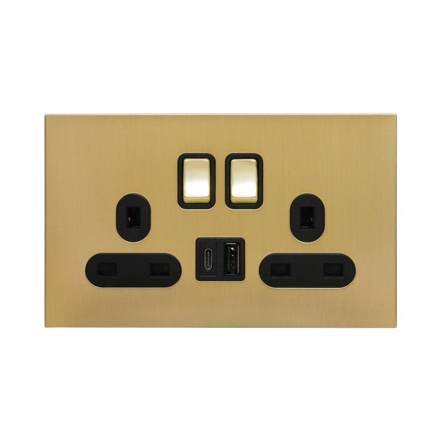 Double UK Socket 13A – On/Off + USB + Type-C – Stainless Steel