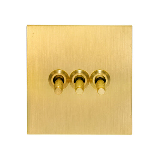 3 Gang 2 Way Switch – Knurled Toggle – Stainless Steel / Copper