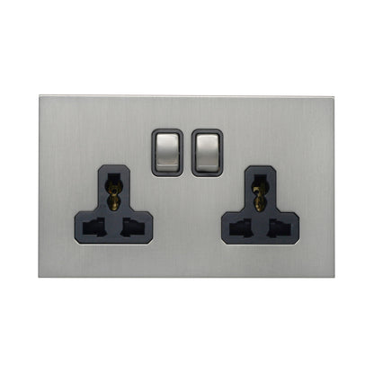 Double MF Socket 13A – On/Off – Stainless Steel