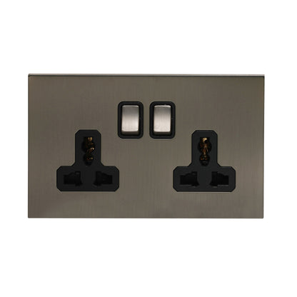 Double MF Socket 13A – On/Off – Stainless Steel