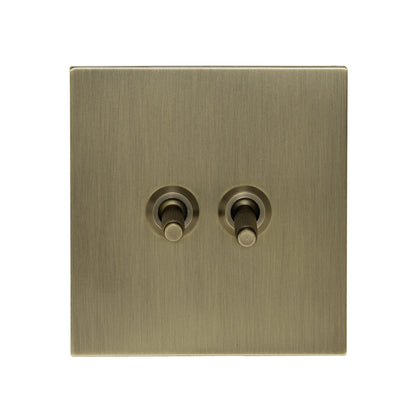 2 Gang 2 Way Switch – Knurled Toggle – Stainless Steel / Copper