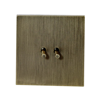 2 Gang 2 Way Switch – Plain Toggle – Stainless Steel / Copper