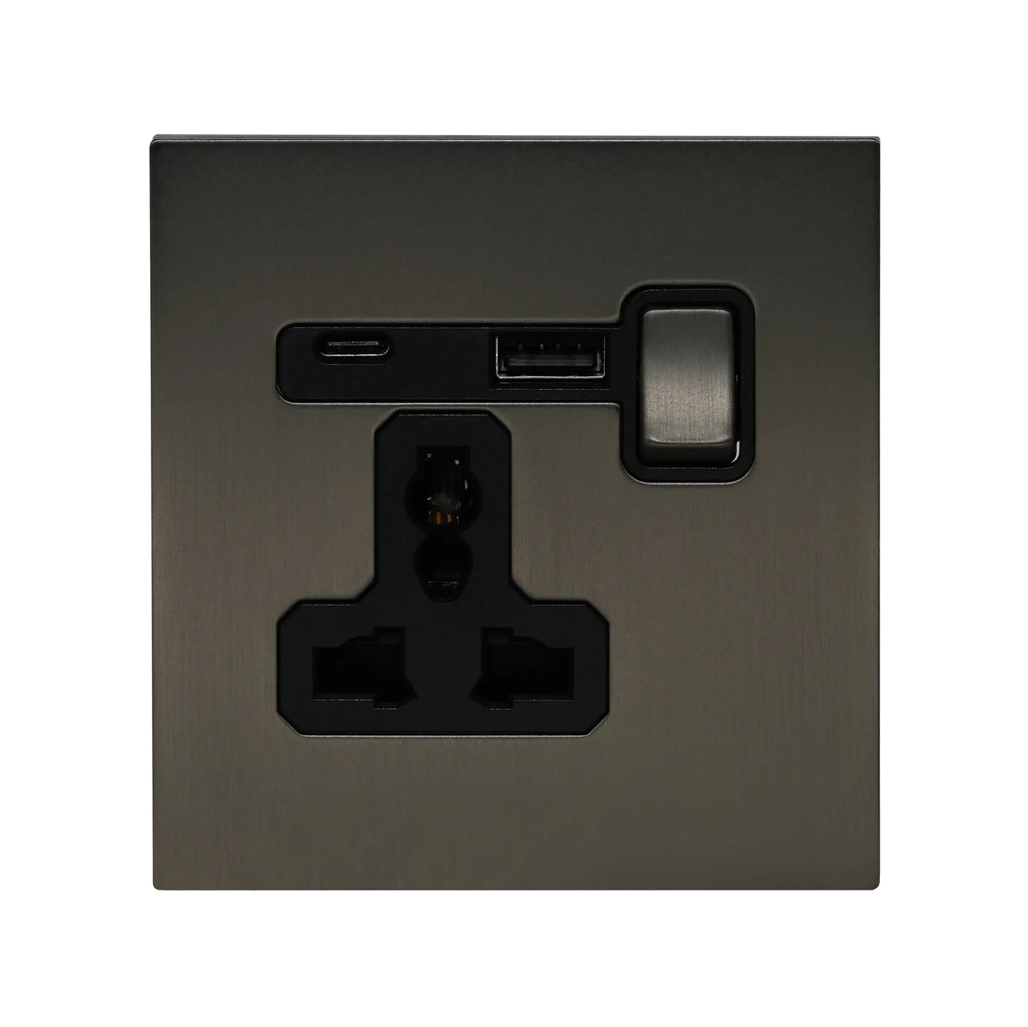 Single MF Socket 13A – On/Off + USB + Type-C – Stainless Steel
