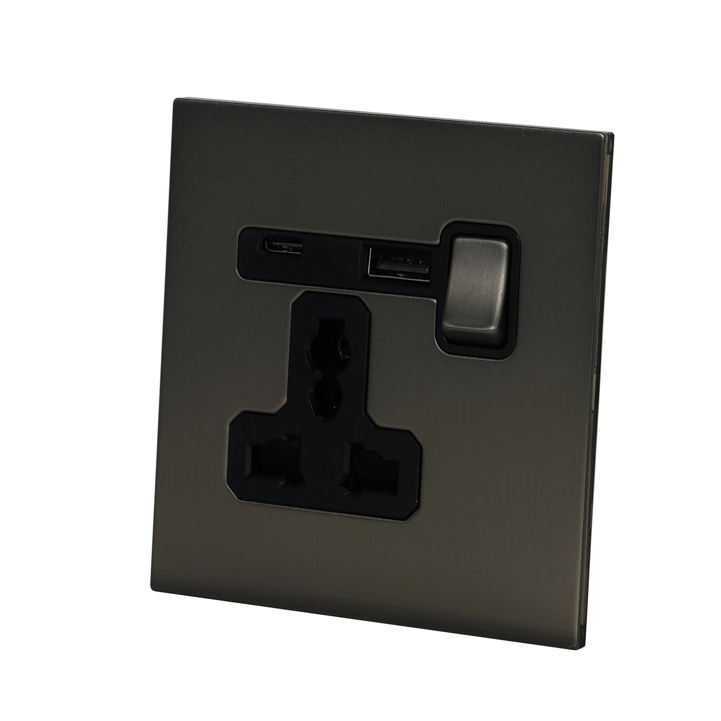 Single MF Socket 13A – On/Off + USB + Type-C – Stainless Steel