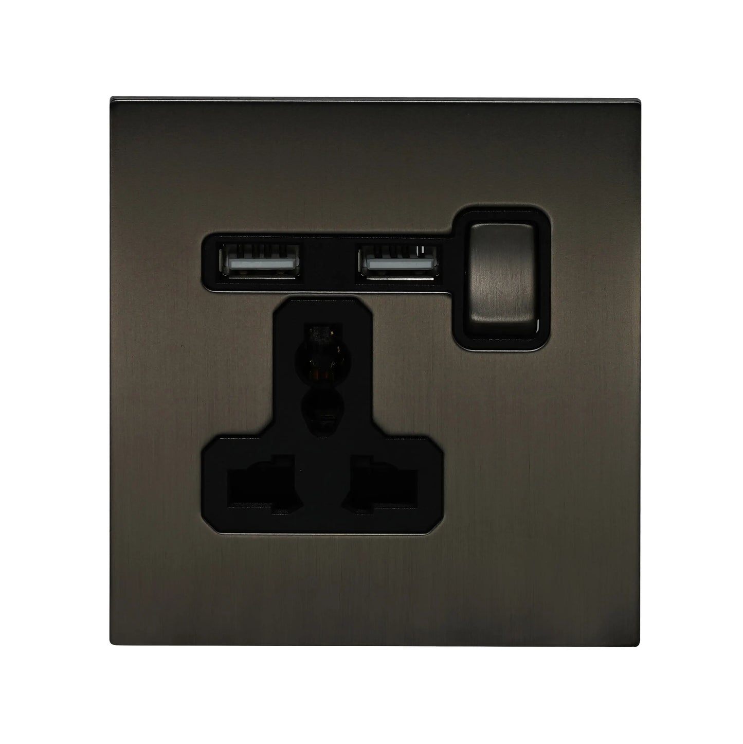 Single MF Socket 13A – On/Off + 2USB – Stainless Steel