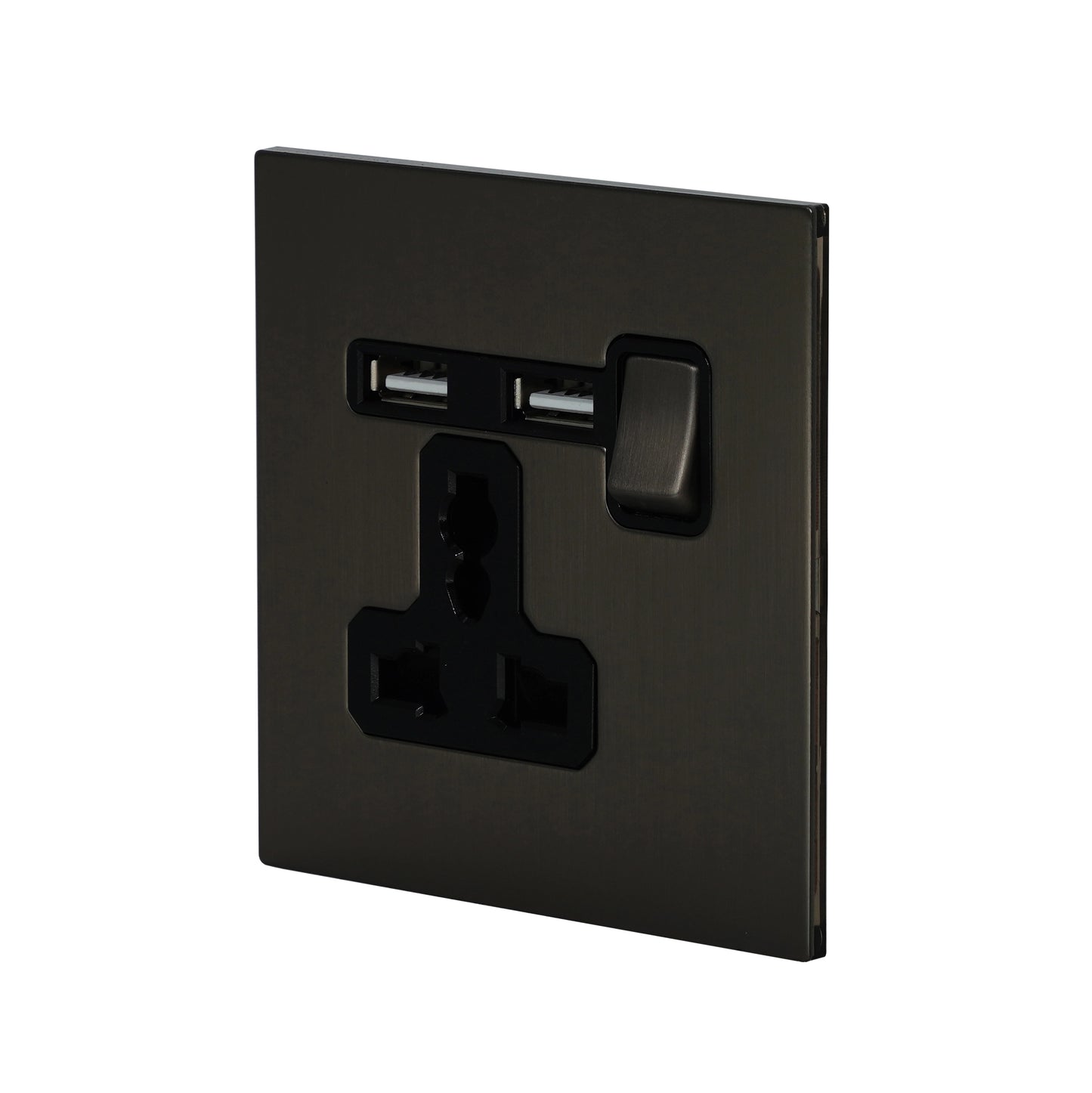 Single MF Socket 13A – On/Off + 2USB – Stainless Steel