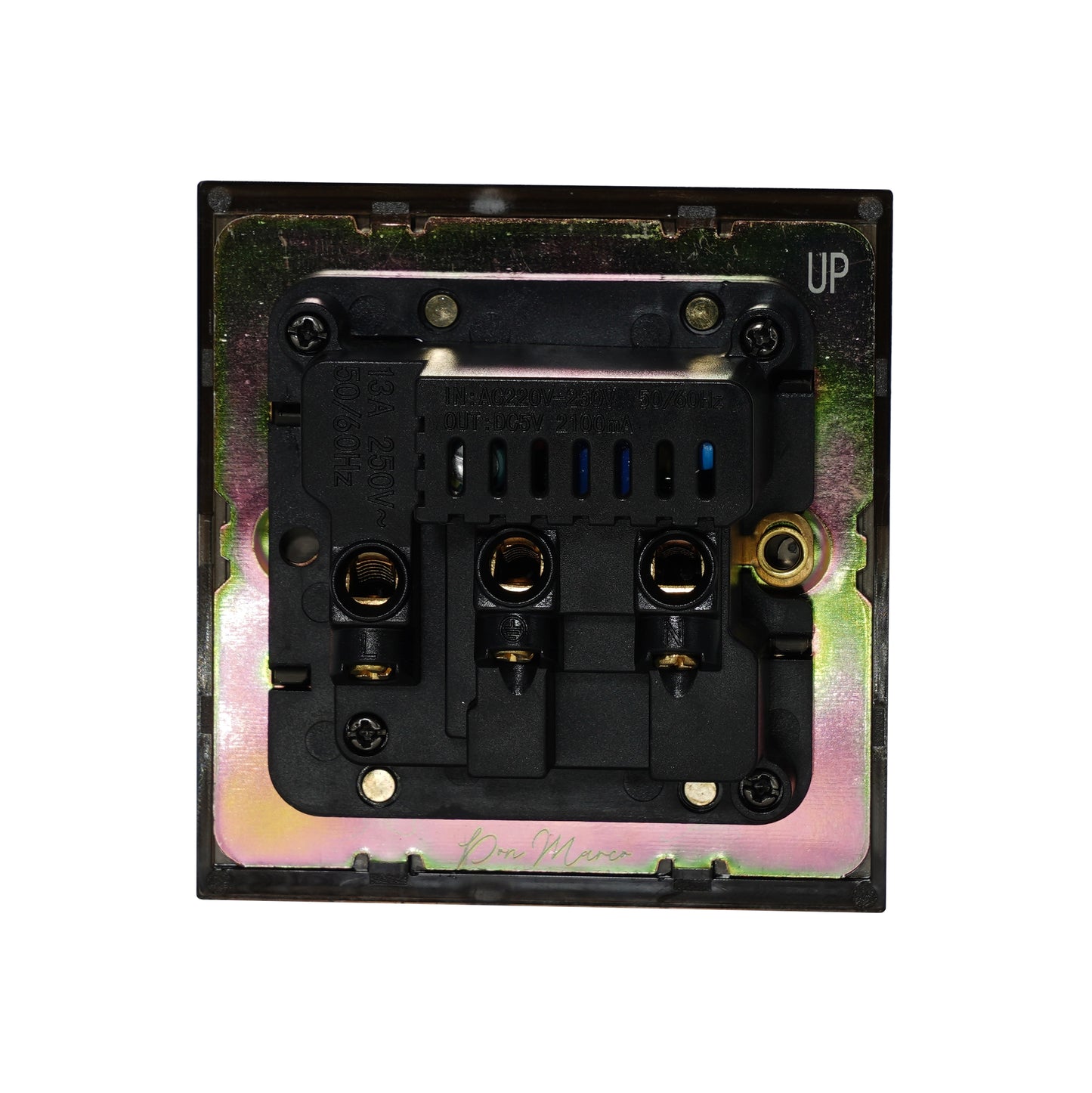 Single UK Socket 13A – On/Off + 2USB – Stainless Steel