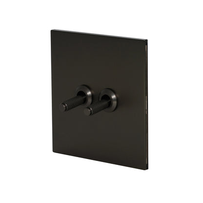 2 Gang 2 Way Switch – Knurled Toggle – Stainless Steel / Copper