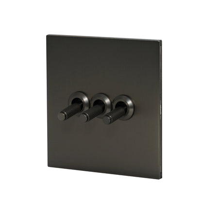 3 Gang 2 Way Switch – Knurled Toggle – Stainless Steel / Copper