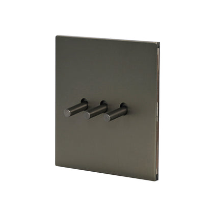3 Gang 2 Way Switch – Plain Toggle – Stainless Steel / Copper