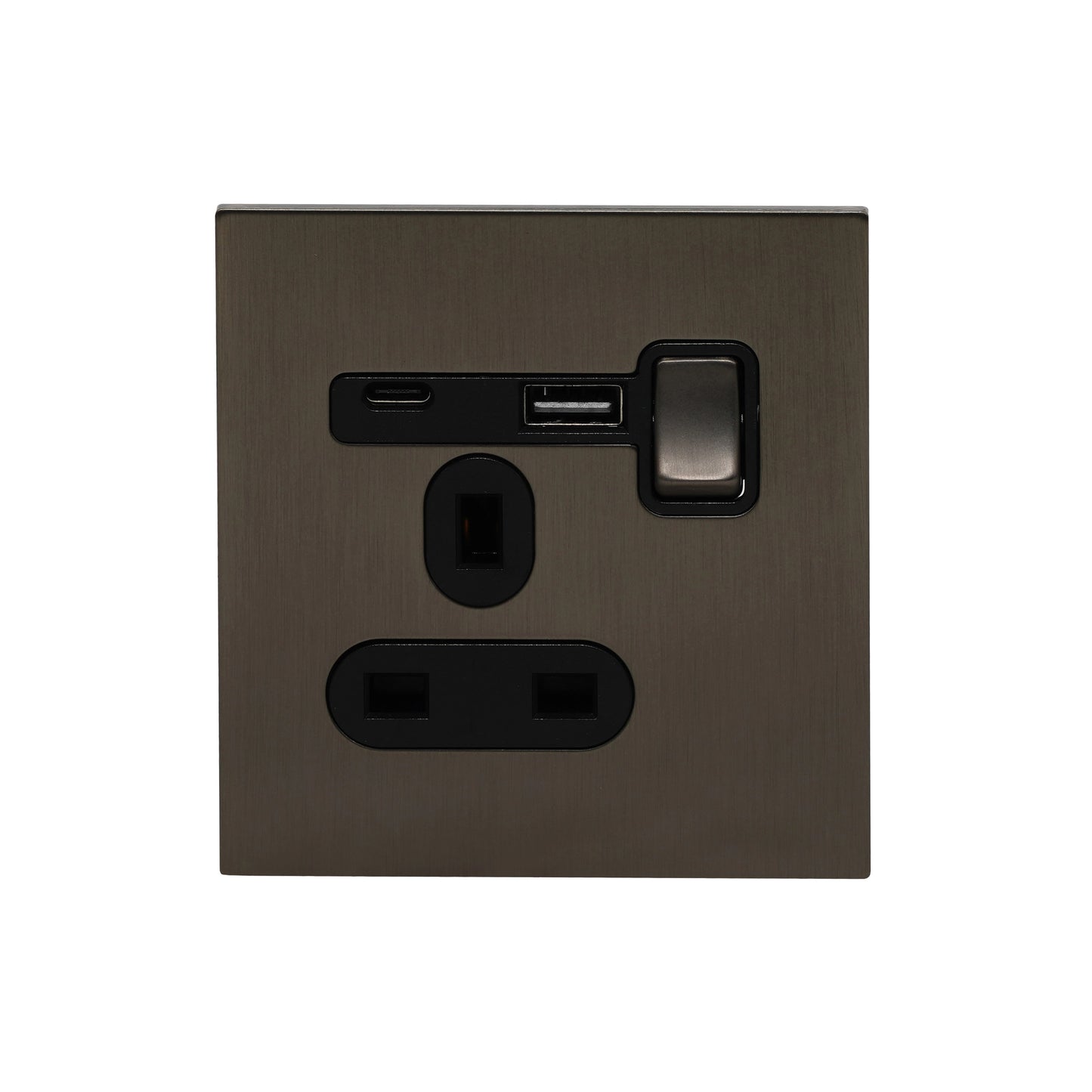 Single MF Socket 13A – On/Off + USB + Type-C – Stainless Steel