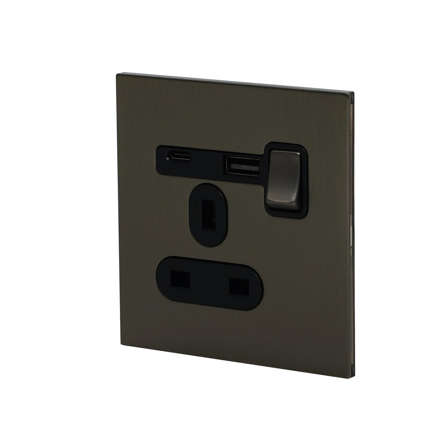 Single UK Socket 13A – On/Off + 2USB – Stainless Steel