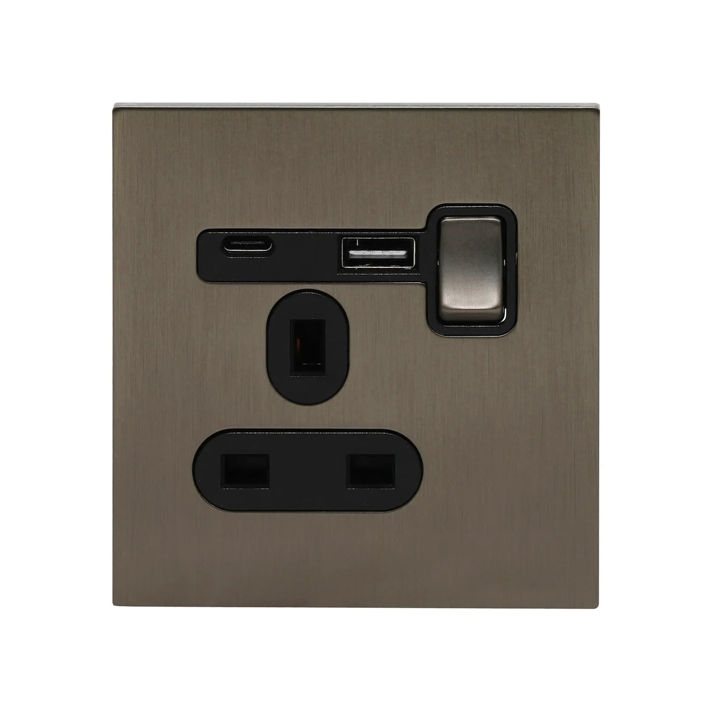 Single UK Socket 13A – On/Off + 2USB – Stainless Steel
