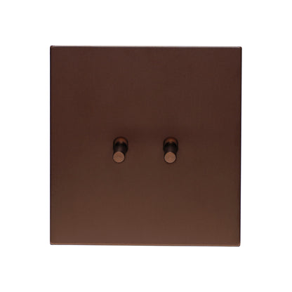 2 Gang 2 Way Switch – Plain Toggle – Stainless Steel / Copper