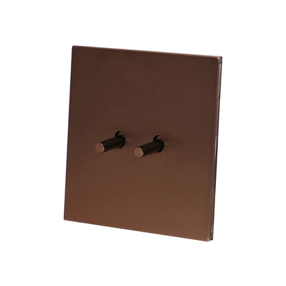2 Gang 2 Way Switch – Plain Toggle – Stainless Steel / Copper