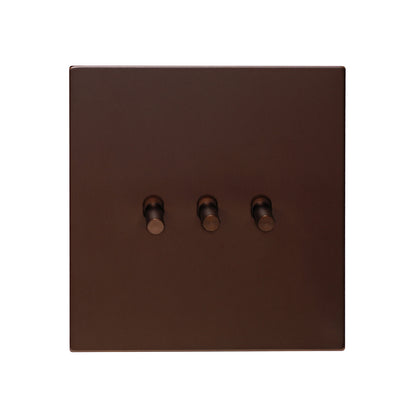 3 Gang 2 Way Switch – Plain Toggle – Stainless Steel / Copper