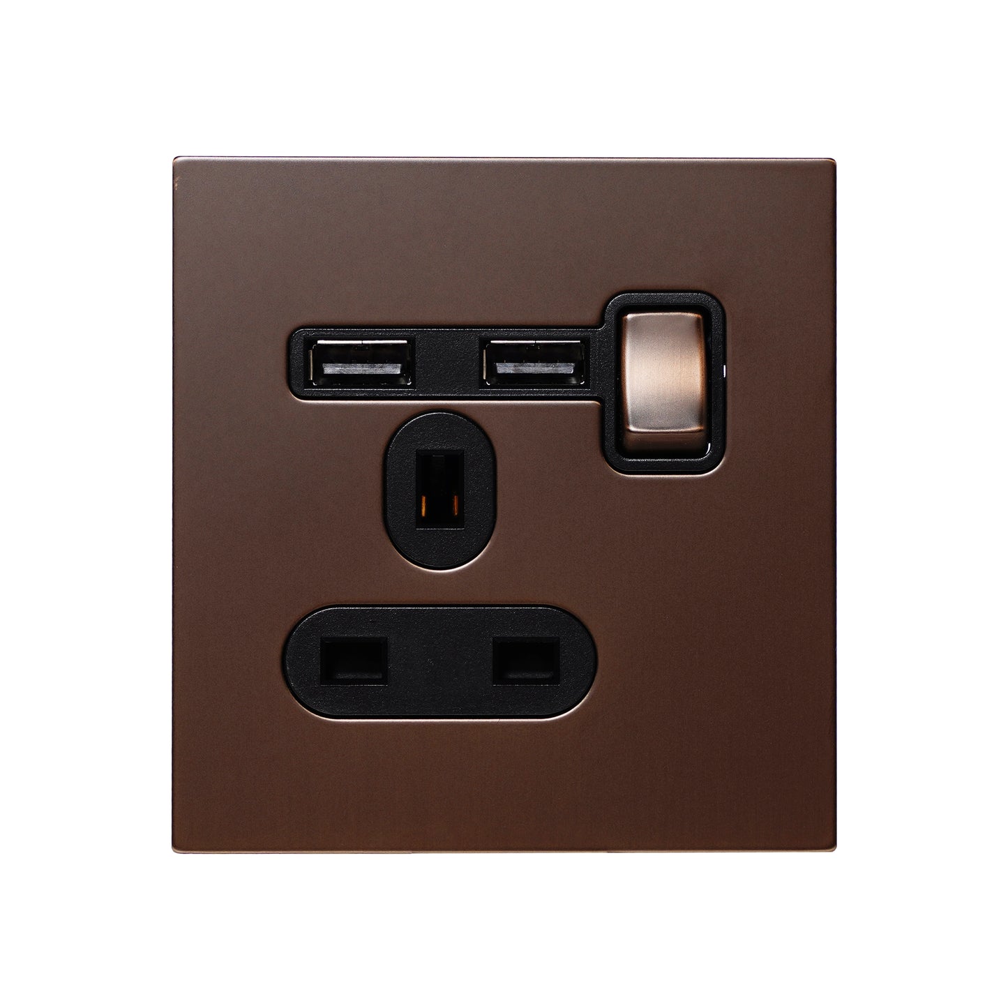 Single UK Socket 13A – On/Off + 2USB – Stainless Steel