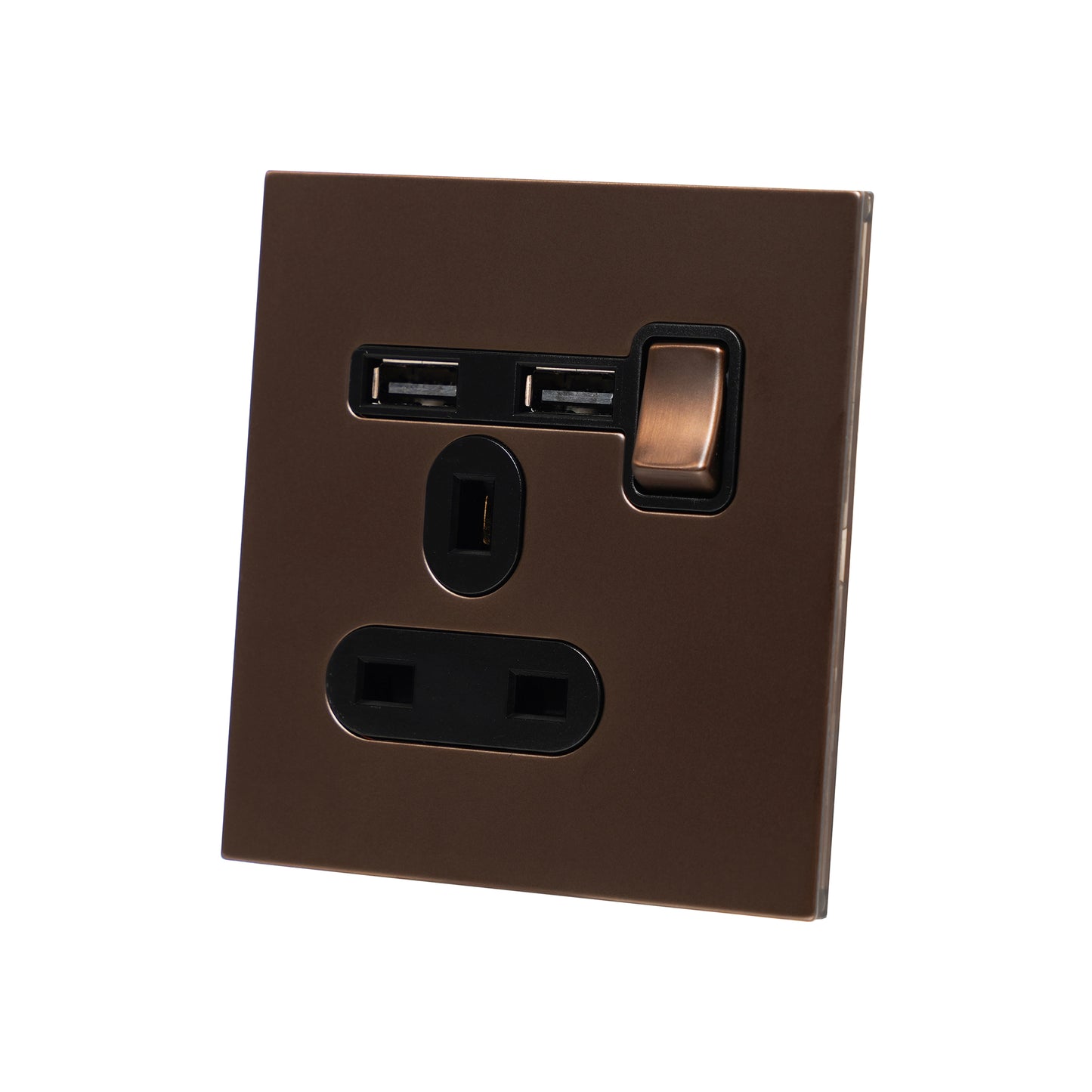 Single UK Socket 13A – On/Off + 2USB – Stainless Steel