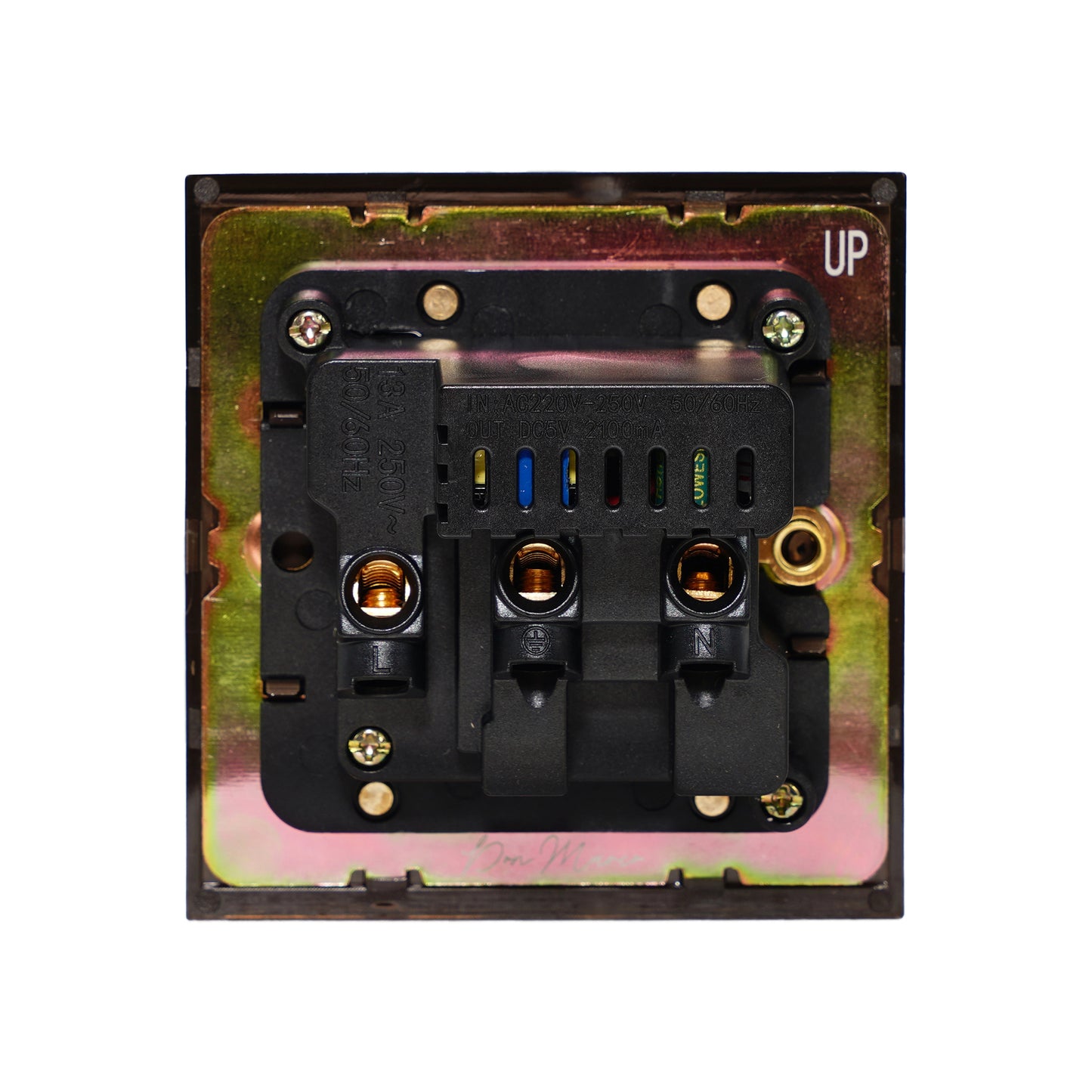 Single UK Socket 13A – On/Off + 2USB – Stainless Steel