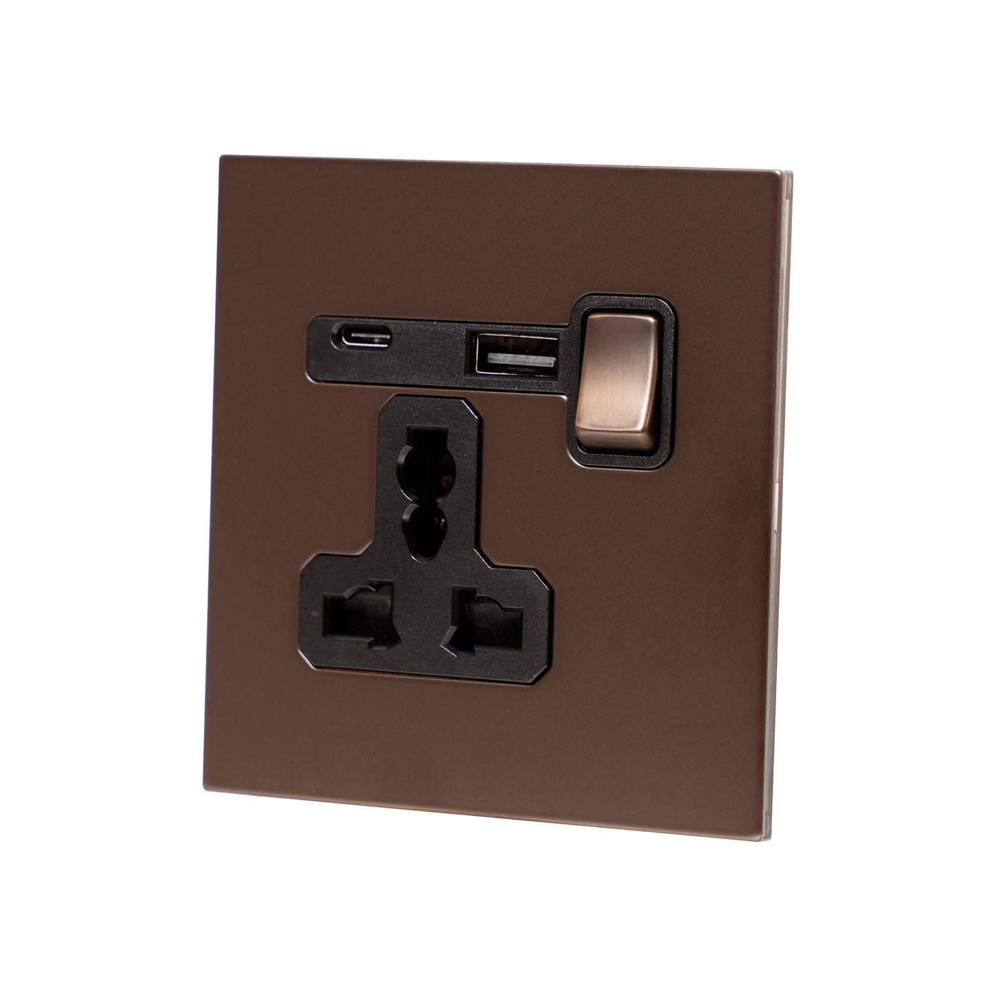 Single MF Socket 13A – On/Off + USB + Type-C – Stainless Steel