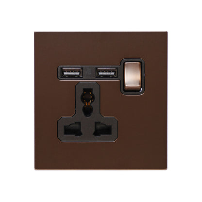 Single MF Socket 13A – On/Off + 2USB – Stainless Steel