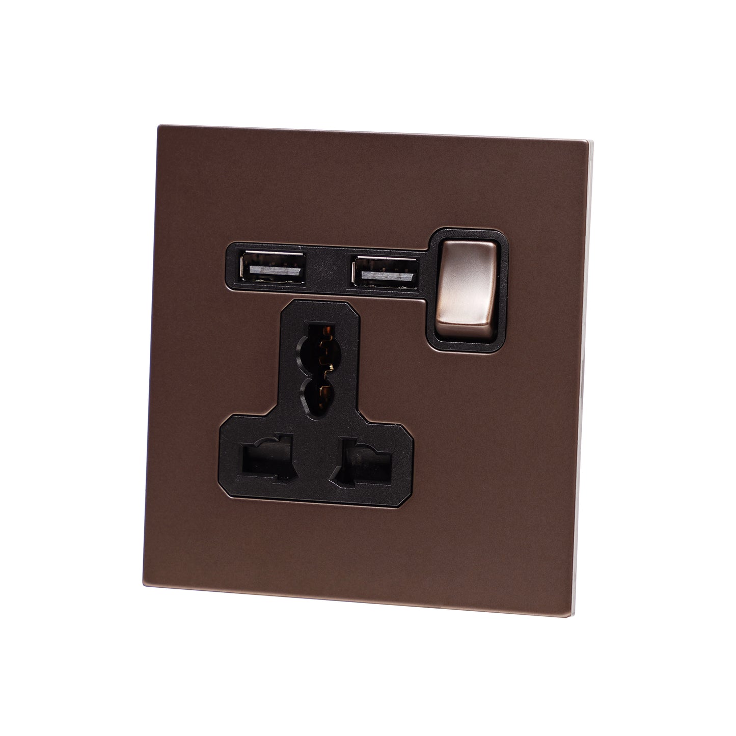Single MF Socket 13A – On/Off + 2USB – Stainless Steel