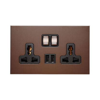 Double MF Socket 13A – On/Off + 2 USB – Stainless Steel