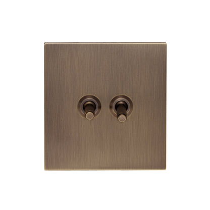2 Gang 2 Way Switch – Knurled Toggle – Stainless Steel / Copper