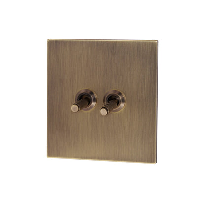 2 Gang 2 Way Switch – Knurled Toggle – Stainless Steel / Copper