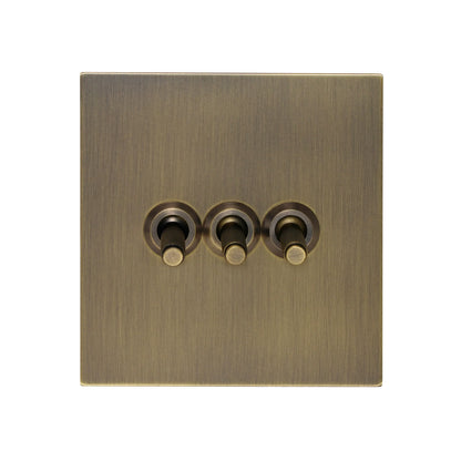 3 Gang 2 Way Switch – Knurled Toggle – Stainless Steel / Copper