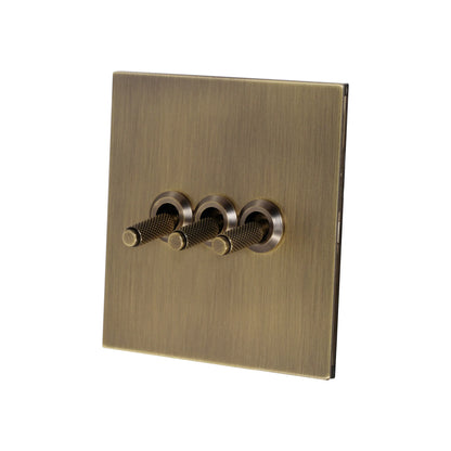 3 Gang 2 Way Switch – Knurled Toggle – Stainless Steel / Copper