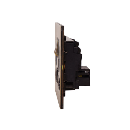 Double UK Socket 13A – On/Off + 2USB – Stainless Steel
