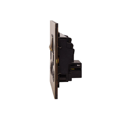 Double UK Socket 13A – On/Off + 2USB – Stainless Steel
