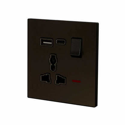 Single MF Socket 13A USB + Type-C (5V 2.1A) – Ultra Thin Acrylic Glass