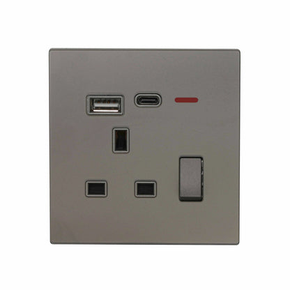 Single UK Socket 13A USB + Type-C (5V 2.1A) – Ultra Thin Acrylic Glass