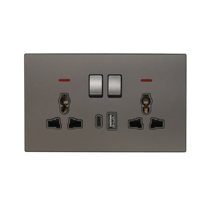 Double MF Socket 13A – USB + Type-C (5V 2.1A) – Ultra Thin Acrylic Glass