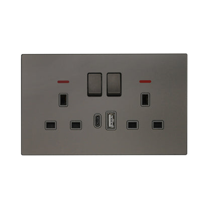 Double UK Socket 13A – USB + Type-C (5V 2.1A) – Ultra Thin Acrylic Glass