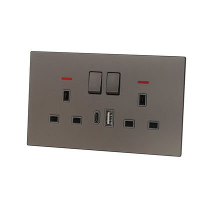 Double UK Socket 13A – USB + Type-C (5V 2.1A) – Ultra Thin Acrylic Glass