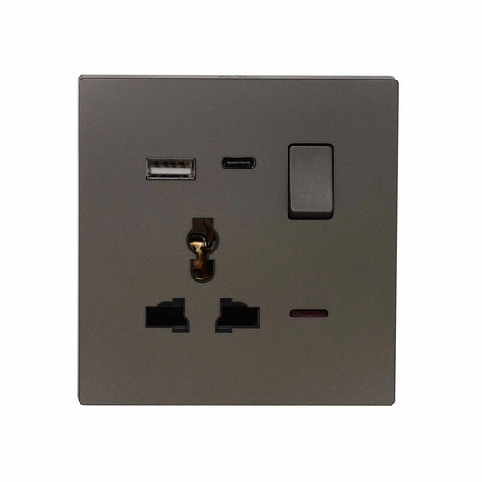 Single MF Socket 13A USB + Type-C (5V 2.1A) – Ultra Thin Plastic