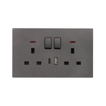 Double UK Socket 13A – USB + Type-C (5V 2.1A) – Ultra Thin Plastic