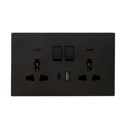 Double MF Socket 13A – USB + Type-C (5V 2.1A) – Ultra Thin Plastic