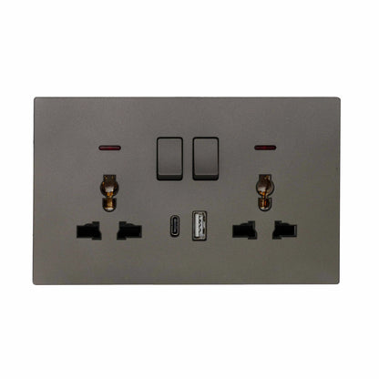 Double MF Socket 13A – USB + Type-C (5V 2.1A) – Ultra Thin Plastic