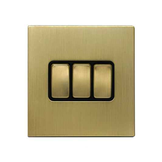 3 Gang 2 Way Switch – Plain Toggle – Stainless Steel / Copper