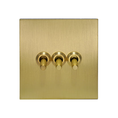 3 Gang 2 Way Switch – Knurled Toggle – Stainless Steel / Copper