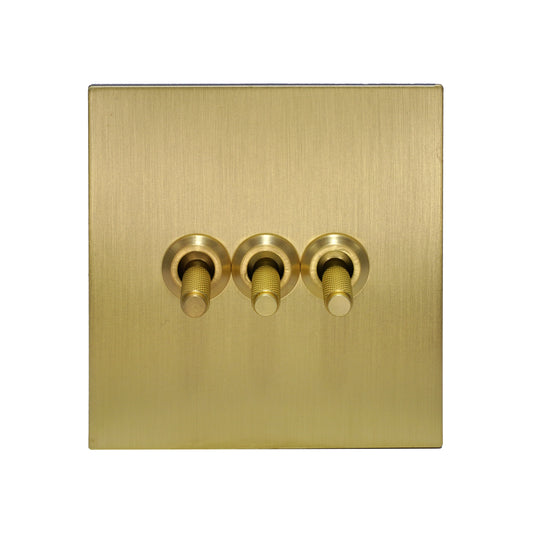3 Gang 2 Way Switch – Knurled Toggle – Stainless Steel / Copper