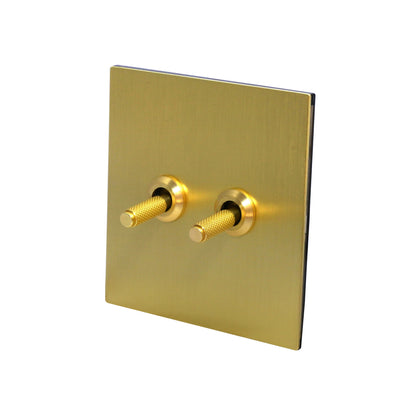 2 Gang 2 Way Switch – Knurled Toggle – Stainless Steel / Copper