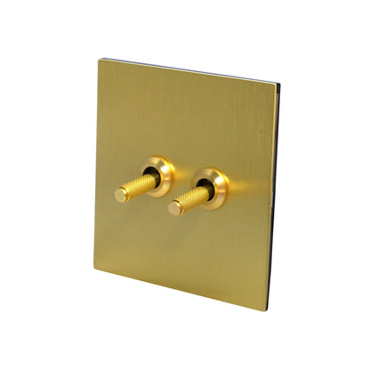 2 Gang 2 Way Switch – Knurled Toggle – Stainless Steel / Copper
